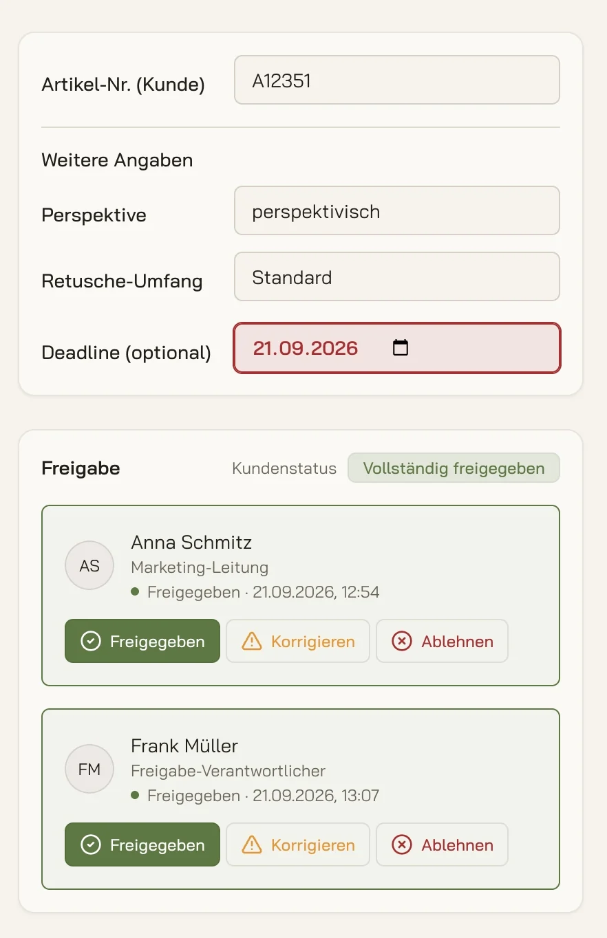Freigabebereich mit zwei Freigebern, beide haben freigegeben